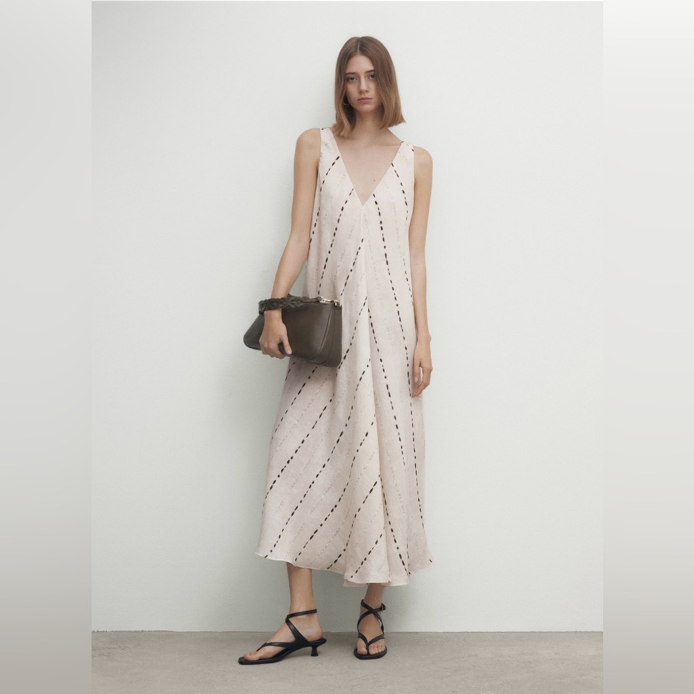 Strappy linen midi dress with polka dot print size small